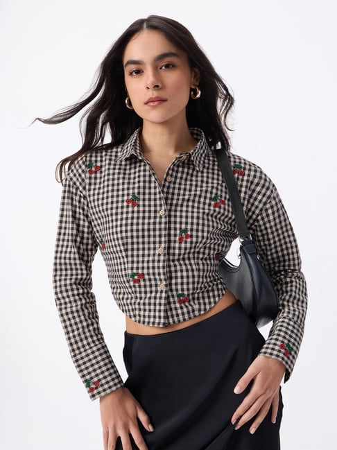 The Souled Store Cropped Shirt: Cherry Women Cropped Shirt