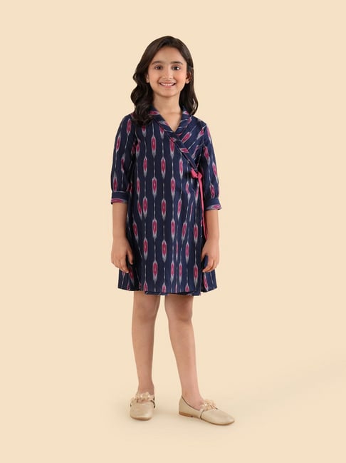 Fabindia Navy Cotton Ikat Dress-picture-14