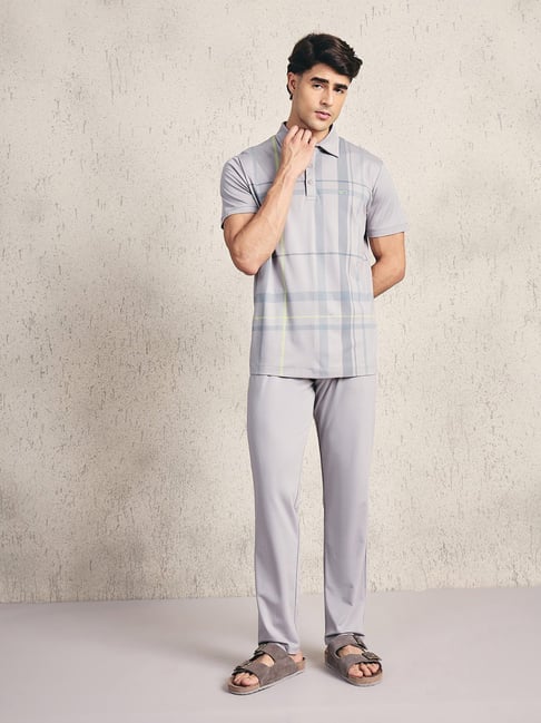 Sweet Dreams Silver Jet Rayon Regular Fit Checked Pyjama Set