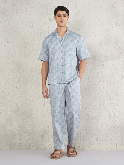 Sweet Dreams Grey Cotton Relaxed Fit Printed Pyjama Set
