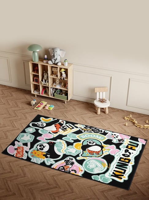 Spaces Dark Blue Nylon 1070 GSM Tufted Digitally Universal Kung fu Panda Printed Kids Area Rug