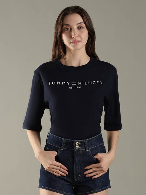 Tommy Hilfiger Navy Cotton Relaxed Fit Printed T-Shirt