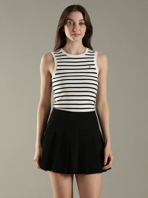 Tommy Hilfiger White Cotton Slim Fit Striped T-Shirt