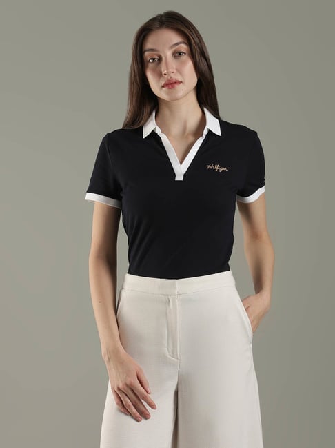 Tommy Hilfiger Navy Cotton Regular Fit Polo T-Shirt