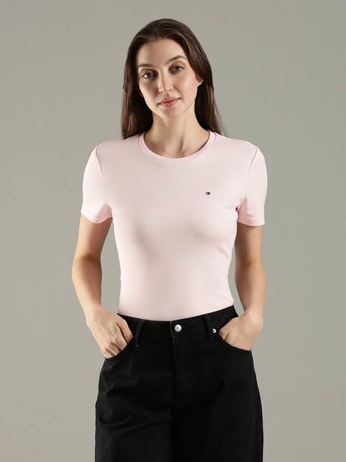 Tommy Hilfiger Pink Cotton Slim Fit T-Shirt