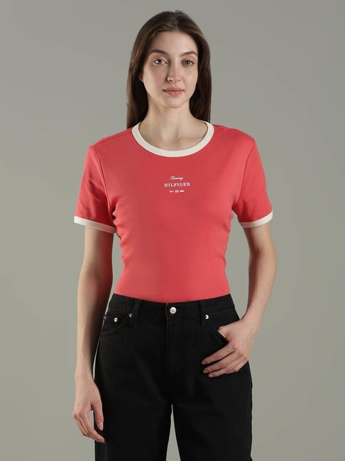Tommy Hilfiger Red Cotton Regular Fit T-Shirt
