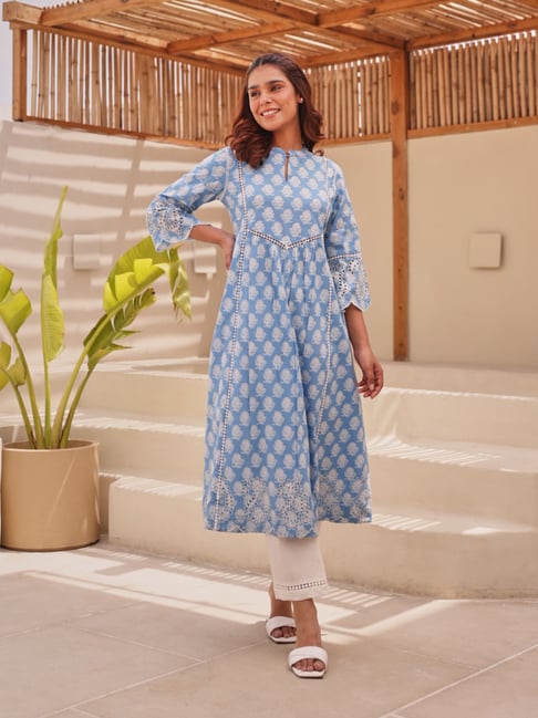 Ekohum Blue Cotton Printed Kurta