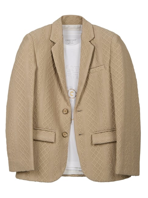 Charchit Cream Comfort Fit Solid Blazer
