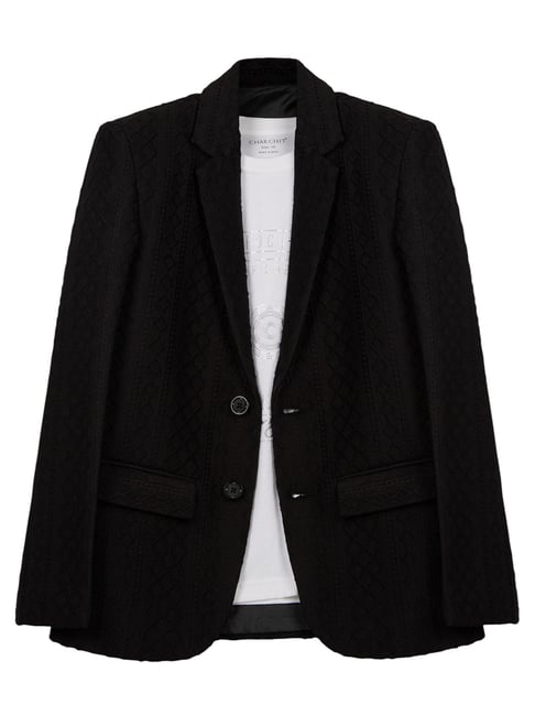 Charchit Black Comfort Fit Solid Blazer