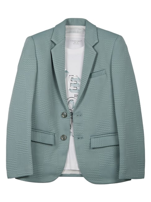 Charchit Seagreen Comfort Fit Solid Blazer