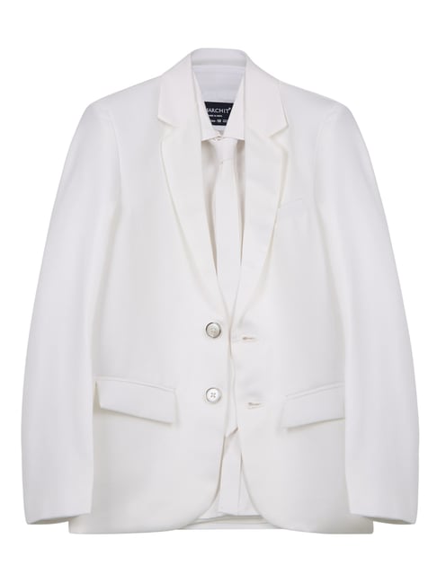 Charchit White Comfort Fit Solid Blazer