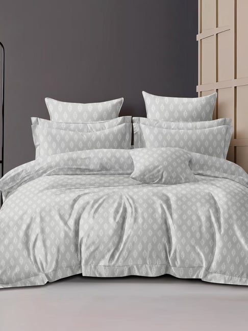 Ariana Catania Grey Microfiber Abstract 120 TC Queen Bedsheet with 2 Pillow Covers-image-35