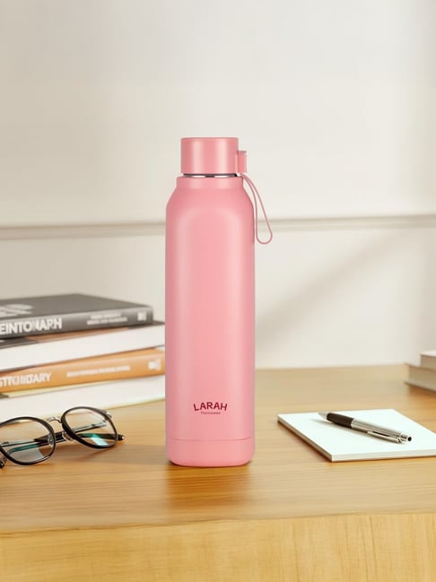 Larah By Borosil 700 Ml Cube Pink Stainless Steel Water Bottle