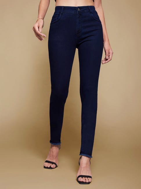 Miss Chase Navy Blue Denim Solid Jeans-picture-25