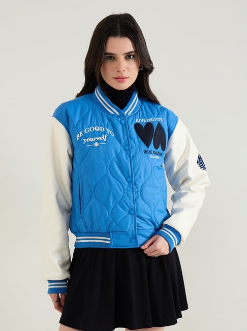 ELLE Women Blue Embroidered Band Collar Jacket-picture-48