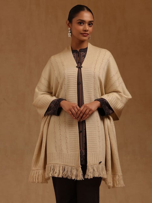 Soch Beige Printed Knitted Shawl