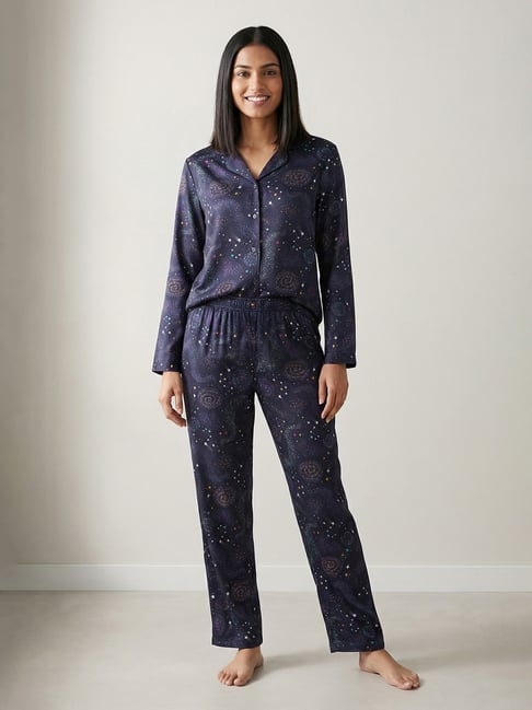 Zivame Evening Blu Cotton Printed Night Suit