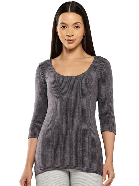 Leading Lady Black Striped Cotton-Poly Thermal Top