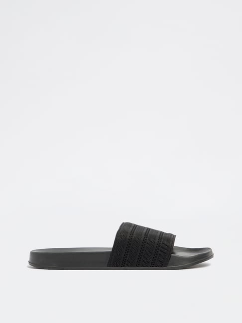 SOLEPLAY by Westside Black Knit-Textured Pool Slides