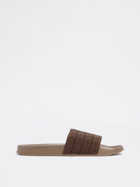 SOLEPLAY by Westside Dark Brown Knit-Textured Pool Slides