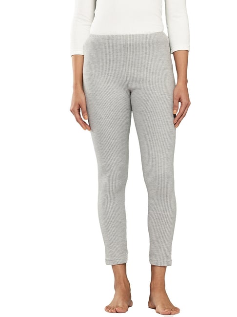 Leading Lady Grey Striped Cotton-Poly Thermal Bottom