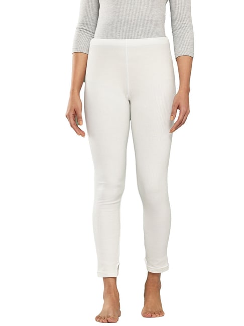 Leading Lady White Striped Cotton-Poly Thermal Bottom