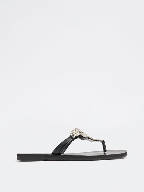 LUNA BLU by Westside Black Embellished Thong Slides