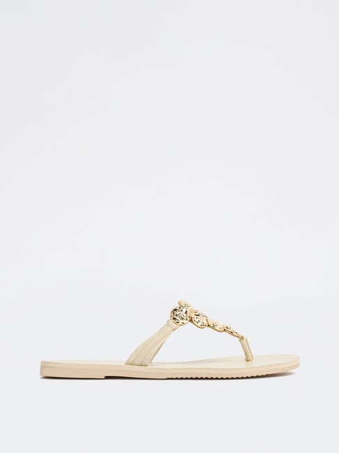 LUNA BLU by Westside Ivory Embellished Thong Slides