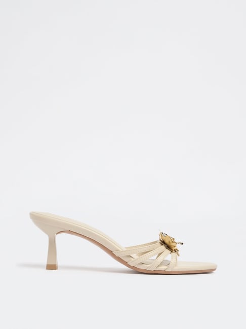 LUNA BLU by Westside Ivory Multi-Strap Floral Heel Sandals