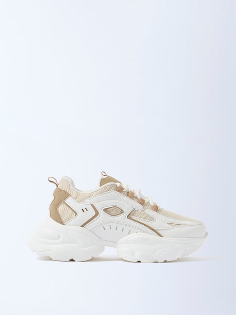 LUNA BLU by Westside Ivory Mesh Lace-Up Sneakers