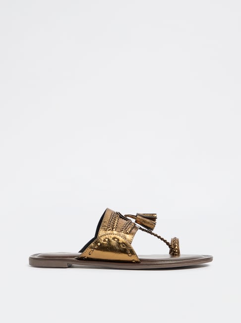 LUNA BLU by Westside Dark Brown Tassel Detailed Kolhapuri Sandals