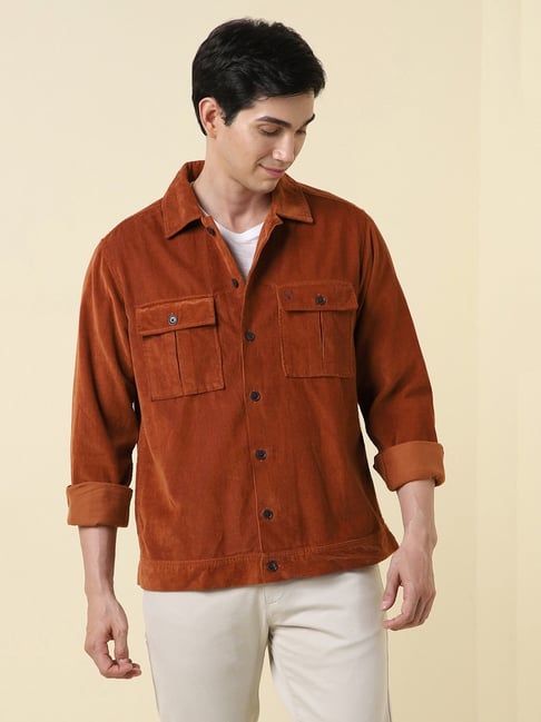 Allen Solly Orange Solid Relaxed Fit Long Sleeves Shirt