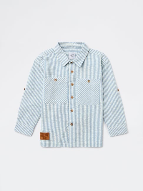 HOP Kids Boys by Westside Blue Seersucker Striped Cotton Shirt