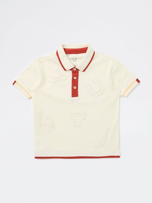HOP Kids Boys by Westside Off-White Cotton Polo T-Shirt