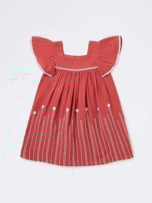 HOP Kids Girls by Westside Rust Embroidered Empire-Line Cotton Dress