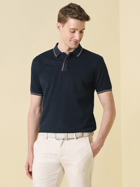 Allen Solly Navy Solid Regular Fit Short Sleeves Polo T-Shirt-picture-17