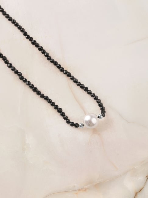 Ornate Jewels 925 Silver Black Spinel and White Shell Pearl Ying & Yang Necklace for Women