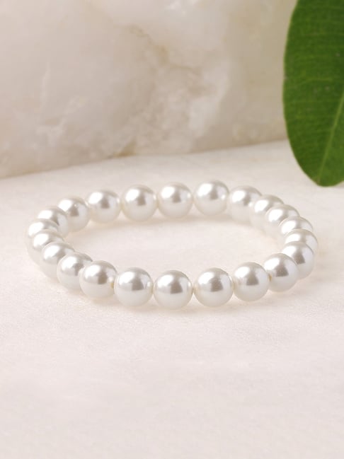Ornate Jewels 925 Silver Round Shell Pearl Beads Bracelet for Women