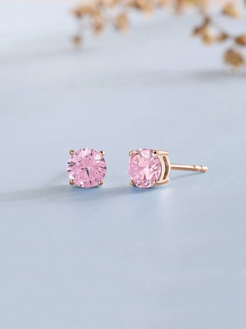 Ornate Jewels 925 Silver Rose Gold 1 Carat Pink CZ Stud Earrings for Women