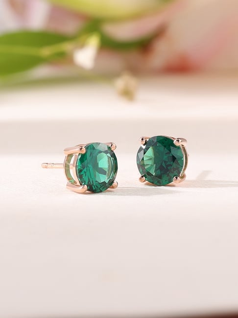 Ornate Jewels 925 Silver Rose Gold 2 Carat Green Emerald Stud Earrings for Women