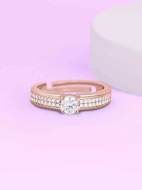 Ornate Jewels 925 Silver 18K Rose Gold Plated 1 Carat American Diamond Adjustable Ring for Women
