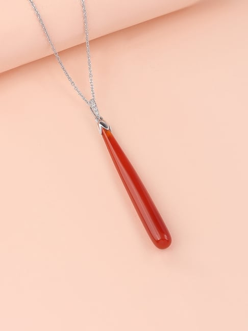 Ornate Jewels 925 Silver Rhodium Plated Drop Red Onyx Pendant With Chain for Women