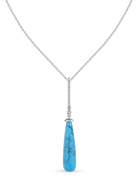 Ornate Jewels 925 Silver Rhodium Plated Drop Turquoise Pendant