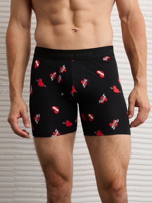 American Eagle Black Printed Regular Fit Mid Rise 6 Classic Boxers