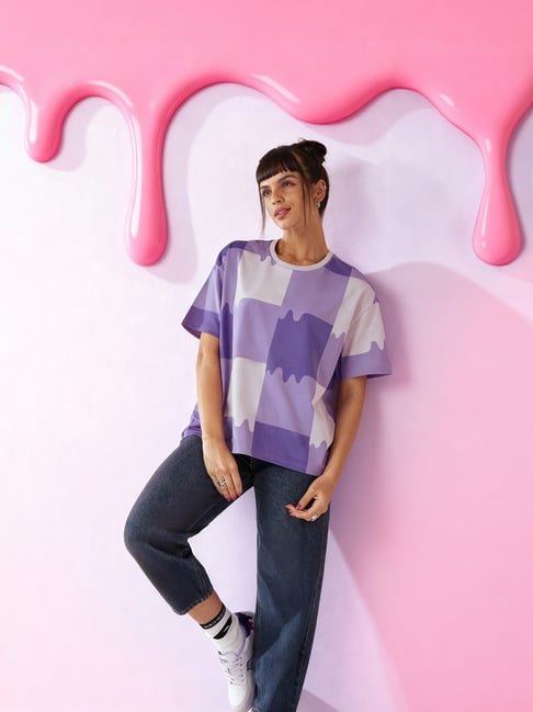 Lotto Melt Women Purple Gingham T-shirt