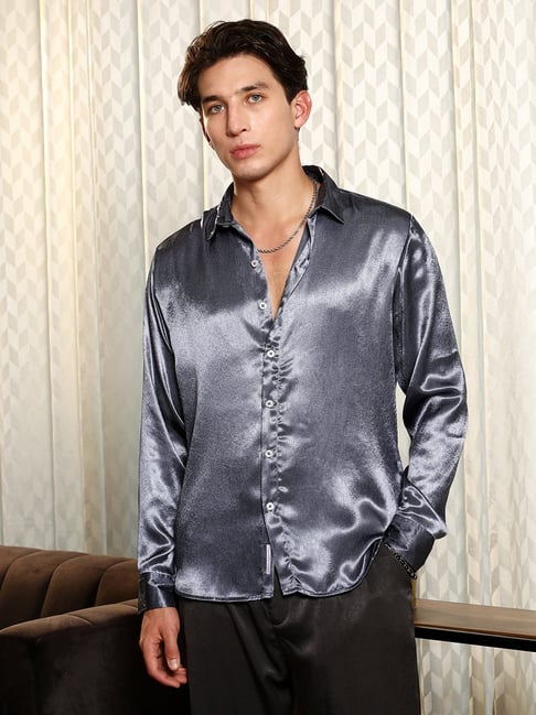 cahoot Campus Sutra Charcoal Grey Solid Satin Shirt-picture-29