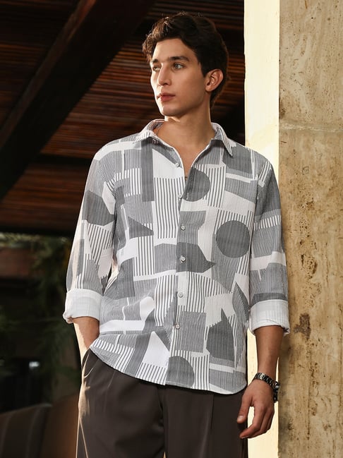 cahoot Campus Sutra Charcoal Grey Abstract-Geometric Imprint Shirt-picture-19