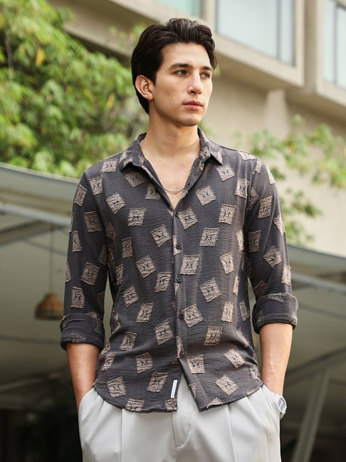 cahoot Campus Sutra Charcoal Grey Folk-Block Jacquard Shirt-picture-18