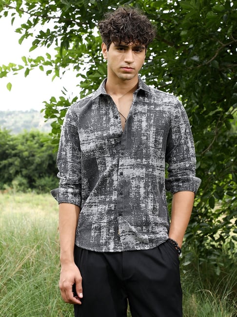 cahoot Campus Sutra Charcoal Grey Contrast-Brushed Jacquard Shirt-picture-21
