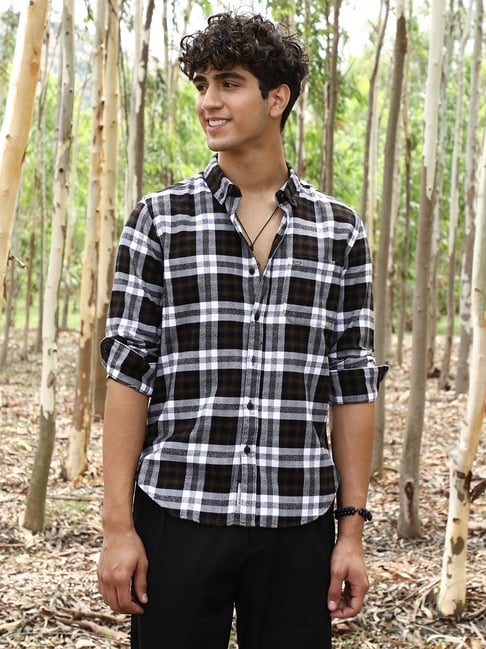 cahoot Campus Sutra Onyx Black & Cream White Tartan-Woven Regular Shirt-picture-35